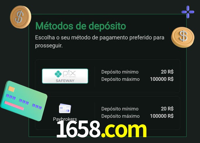 O cassino 1658.com oferece uma grande variedade de métodos de pagamento